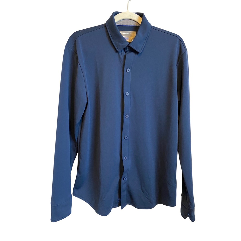 Twillory Athleisure Shirt Mens Medium Navy Blue Long Sleeve Button Down